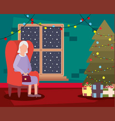 Grandmother In Livingroom With Christmas