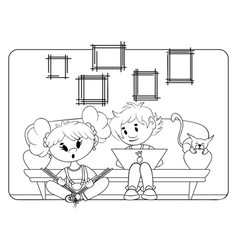 Home Education Coloring Page Boy And Girl Study