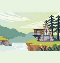 House By River At Forest Concept