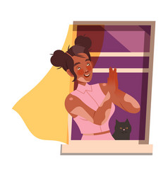 Woman With Vitiligo In Open Window Talking