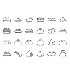 Baozi Icons Set Outline Asia Cooking