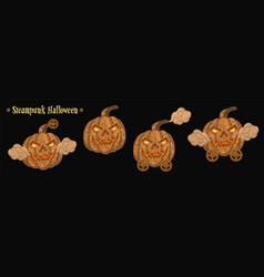 Set Of Four Halloween Pumpkins In Steampunk Style