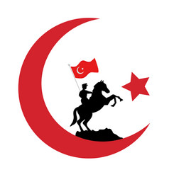 Turkish Mustafa Kemal On Horse With Flag Moon