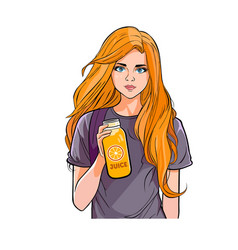 Girl Holding Juice In A Glass Bottle Smiling Face