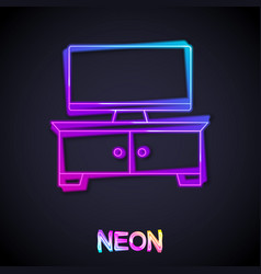 Glowing Neon Line Tv Table Stand Icon Isolated