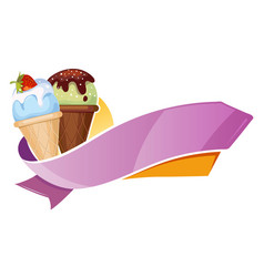 Ice Cream Shop Emblem Color Ribbons With Sweet