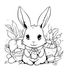 Easter Bunny With Eggs And Flowers For Coloring