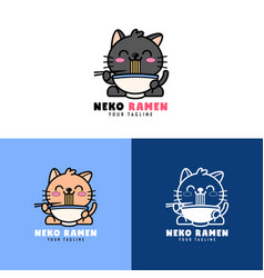 Cute Cat Is Eating Ramen Noodle Logo Collection