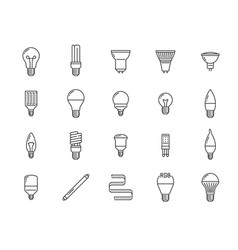 Light Bulb And Led Lamp Line Icons Isolated Set