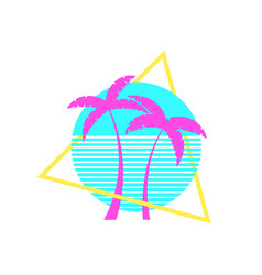 Palm Trees At Sunset In The Style Of 80s