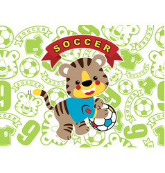 Cute Tiger Cartoon Playing Soccer