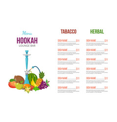 Hookah Lounge Bar Menu With List Tobacco