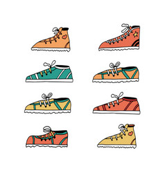 Sneakers Set Hand Drawn Foorwear For Prints