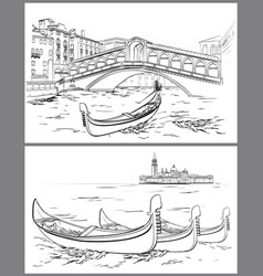 Hand Drawn Rialto Bridge And Lido Island Venice