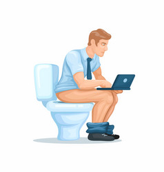 Man Using Laptop While Pooping In Toilet