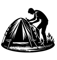 Silhouette Of A Person Setting Up Tent