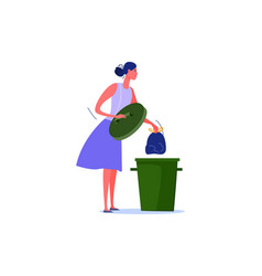 Cleaning Woman Taking Garbage To Trash Bin