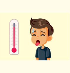 Little Boy Suffering In Hot Weather Cartoon