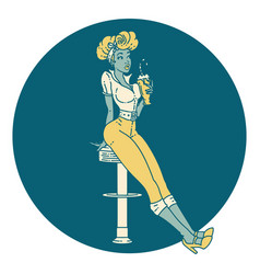 Tattoo Style Icon A Pinup Girl Drinking