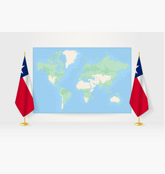 World Map Between Two Hanging Flags Of Texas Flag