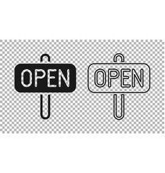 Black Hanging Sign With Text Open Door Icon