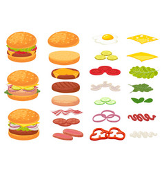 Cartoon Burger Ingredients Hamburger Chop Bun