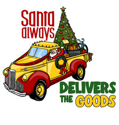 Funny Christmas Retro Truck With Santa