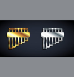 Gold And Silver Pan Flute Icon Isolated On Black