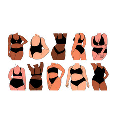 Set Of Curvy Woman Bodies Different Skin Colors