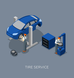 Tires Auto Service Isometric Banner