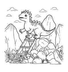 Dinosaur On A Ladder For Coloring Book Page