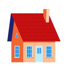 Cute Cartoon House With Red Roof Front Door