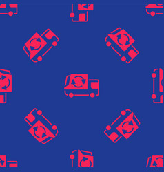 Red Garbage Truck Icon Isolated Seamless Pattern