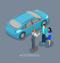 Auto Service Isometric Mechanic Customers