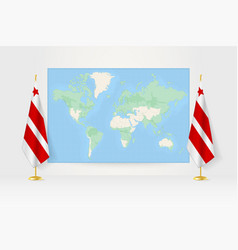 World Map Between Two Hanging Flags Of District