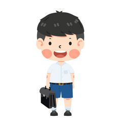 Cute Boy Student Wearing Uniform And Bag