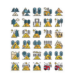 Camping Campground Icon Set Filled Outline