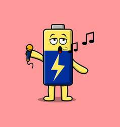 Cute Cartoon Battery Singer Character Holding Mic