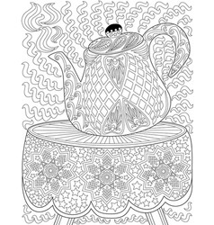 Coloring Book Page With Teapot On Table