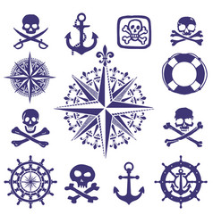 Set Of Sea And Pirate Symbols Wind Rose