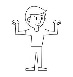 Young Man Flexing Arms Cartoon In Black And White