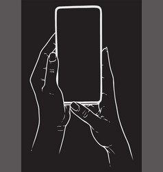 Female Hands Holding Mobile Phone Line Art On