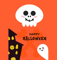 Halloween Card With Skull Scary Castle And Ghost