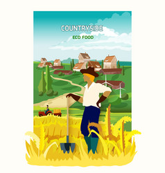 Farmer In The Countryside Background Poster