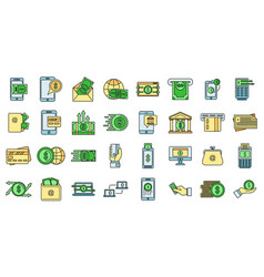 Cash Money Transfer Icons Set Color