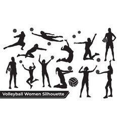 Collection Of Volleyball Player Woman Silhouettes