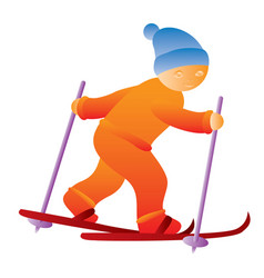 Skier In Orange Suit And Blue Cap Amateur Cartoon