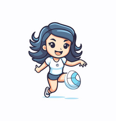 Cute Little Girl Playing Volleyball Cartoon