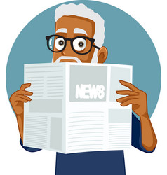 Senior Man Reading A Newspaper Cartoon