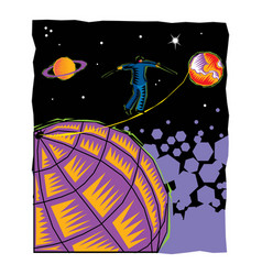 Clipart Of Man Walking In A String Between Planets